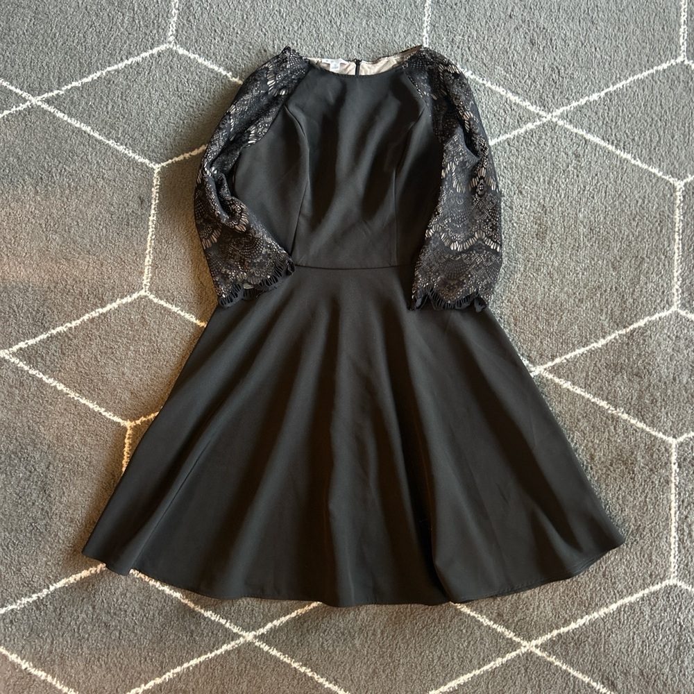 London Times Black Dress with Lace Sleeves